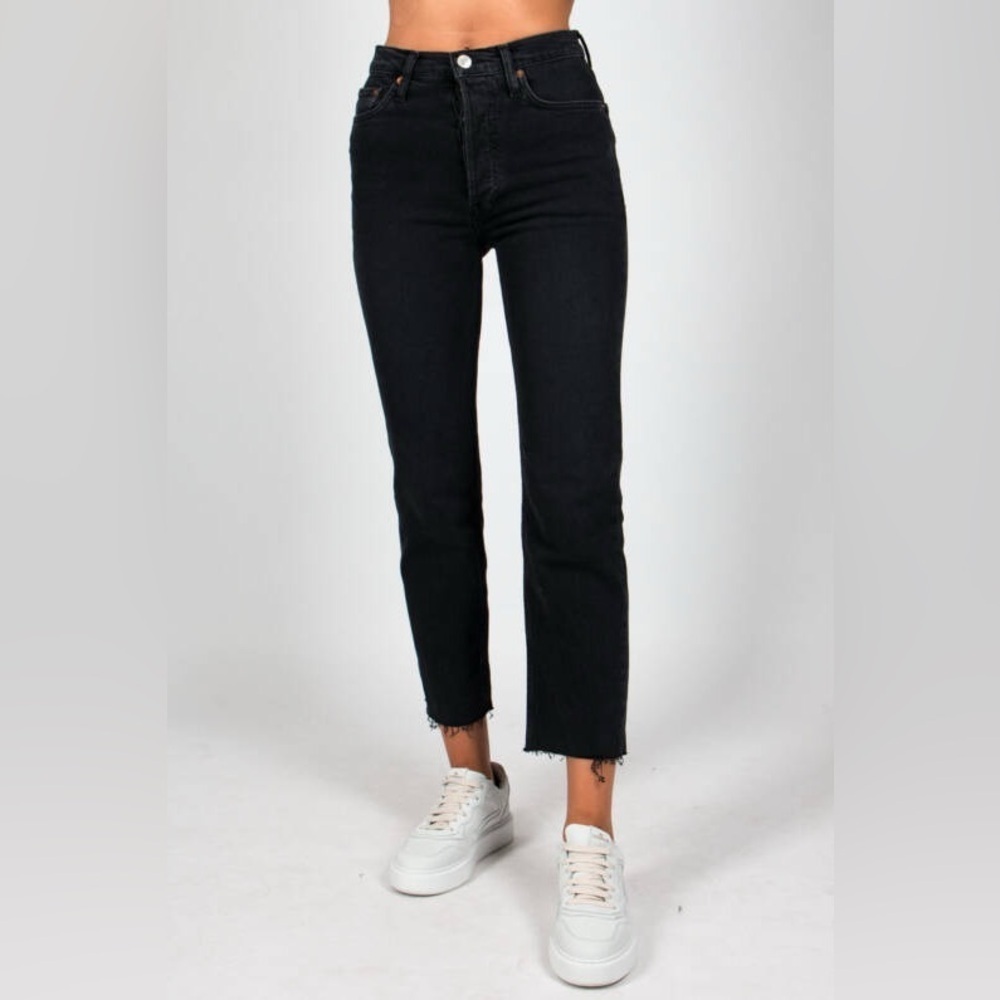 RE/DONE High Rise Stove Pipe Jeans in Jet Black Size 28